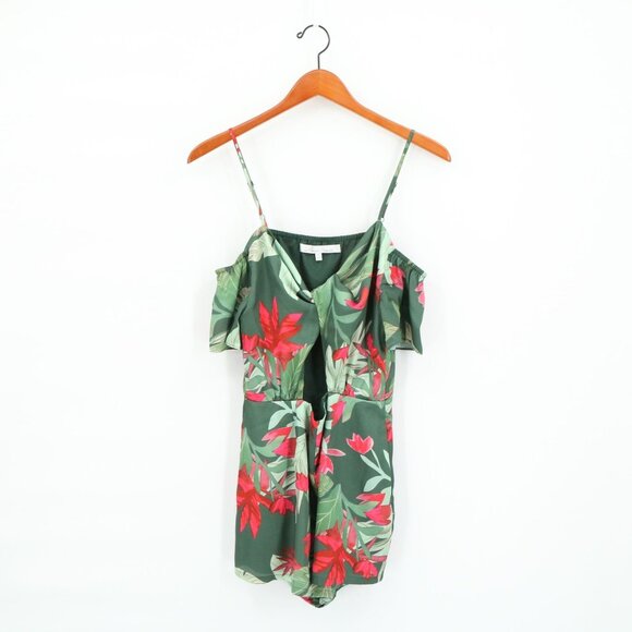 Lovers + Friends Kelly Satin Tropical Hot Tropics Floral Cut Out Shorts Romper S - Picture 3 of 6